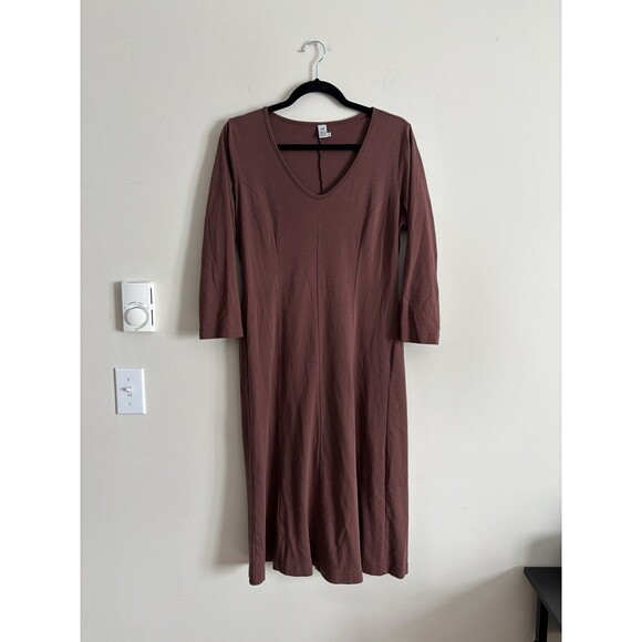 Peruvian Connection LARGE Maxi Long Length Dress V Neck Stretchy Boho‎ Brown - Picture 1 of 6